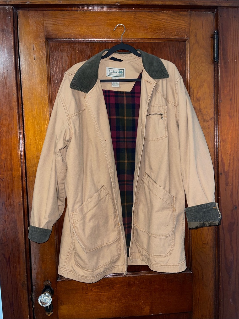 L.L. Bean Men’s Tan Canvas Barn Coat with Corduroy Collar